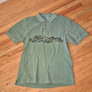 Crazy Shirts Hawaii Polo Shirt Ti Leaf Dyed Green Surf Linear Band Tribal XL
